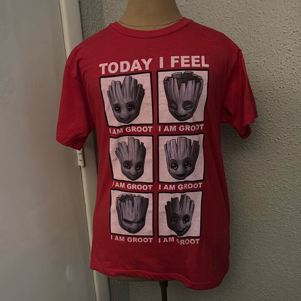 Marvel Today I am Groot T-Shirt Red M Guardians of the Galaxy Unisex Kidcore